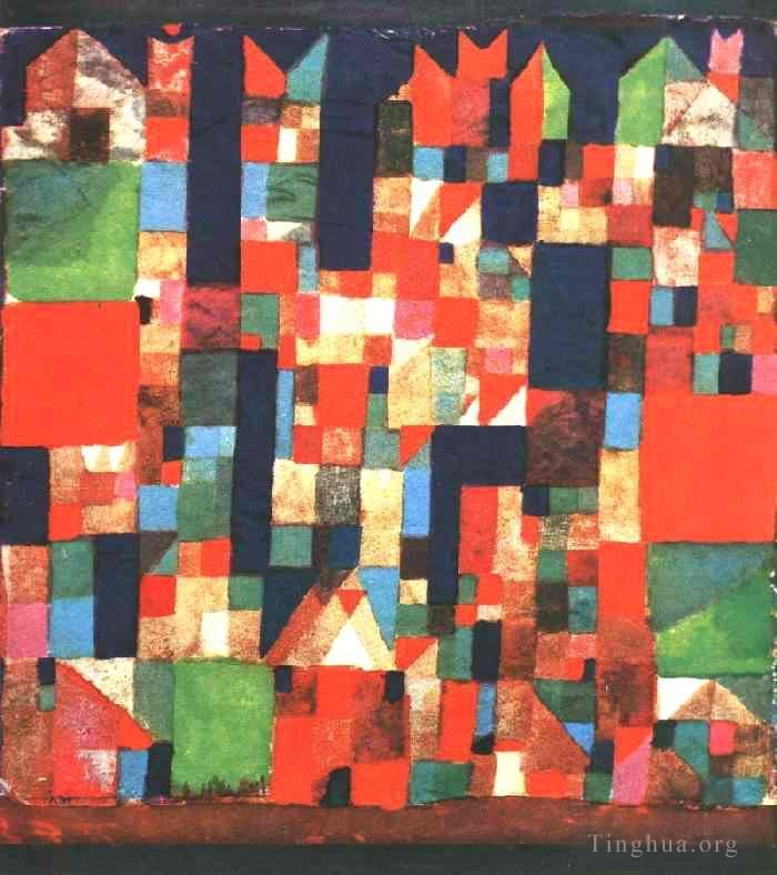 保罗·克利 的油画作品 -  《红色和,G,的城市图片》