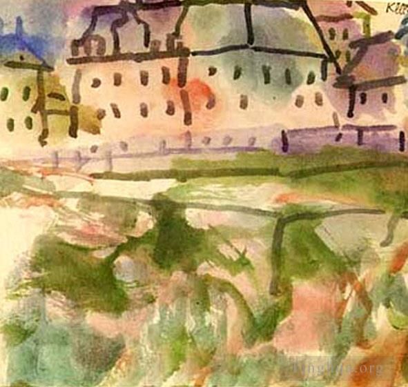 保罗·克利 的各类绘画作品 -  《砾石坑附近的房屋》