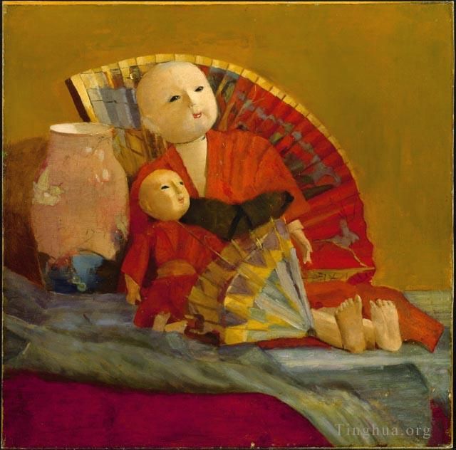 保罗·皮尔 的油画作品 -  《日本娃娃和扇子》