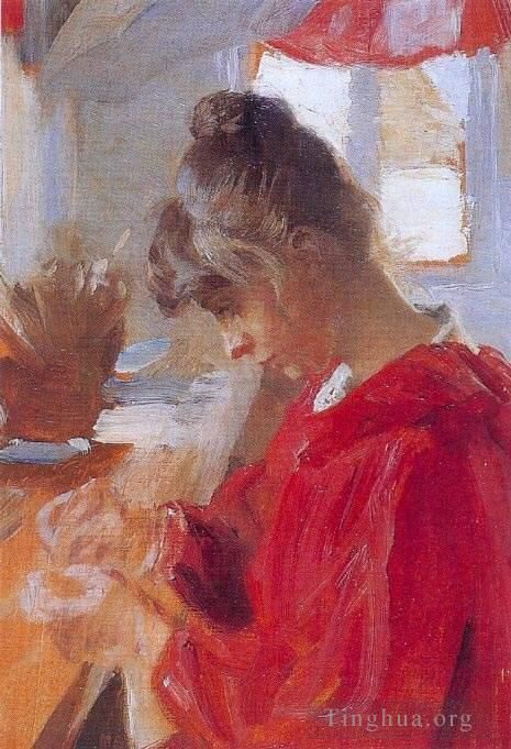 佩德·塞韦林·克罗 的油画作品 -  《玛丽和红衣,1890》
