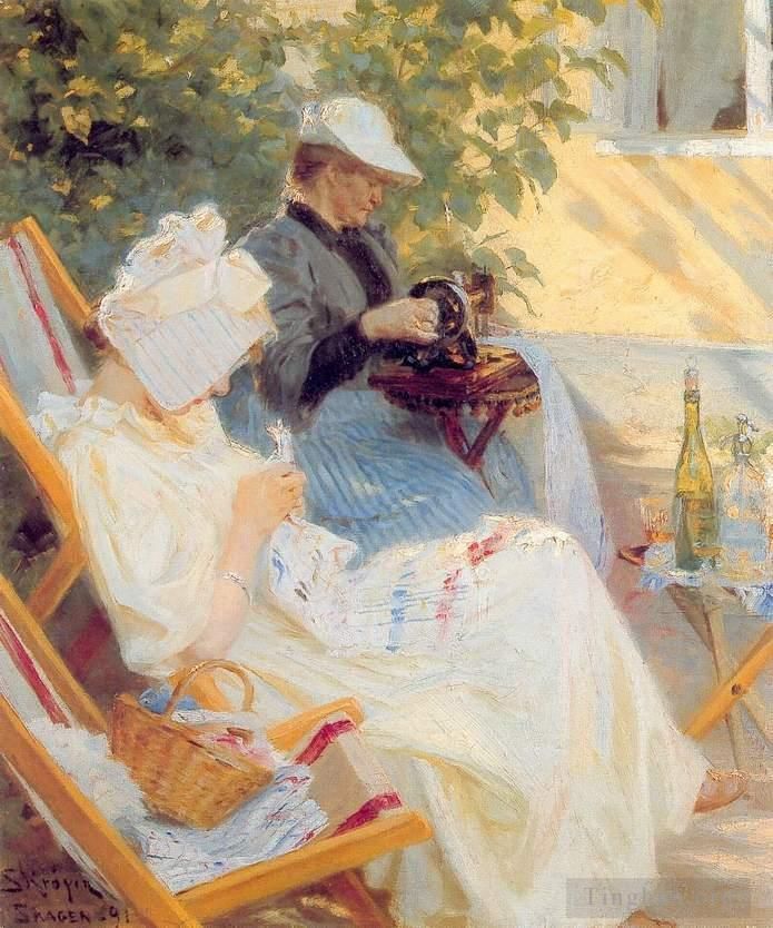 佩德·塞韦林·克罗 的油画作品 -  《玛丽和花园里的母亲,1891》