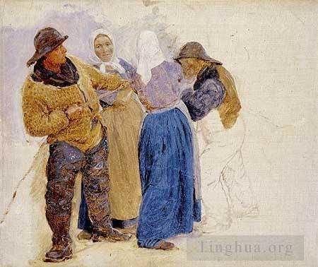 佩德·塞韦林·克罗 的油画作品 -  《霍恩贝克的女人与渔民,1875》