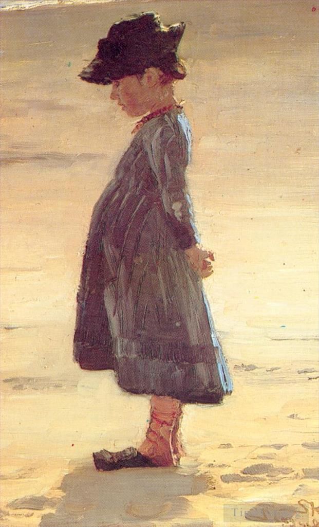佩德·塞韦林·克罗 的油画作品 -  《尼娜在海滩,1884》