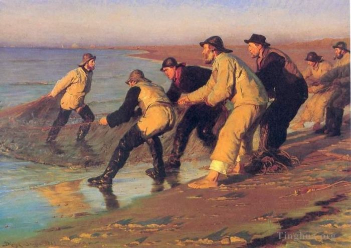 佩德·塞韦林·克罗 的油画作品 -  《海滩渔民,1883》