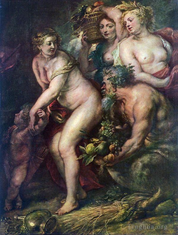 彼得·保罗·鲁本斯 的油画作品 -  《维纳斯正弦与酒神》