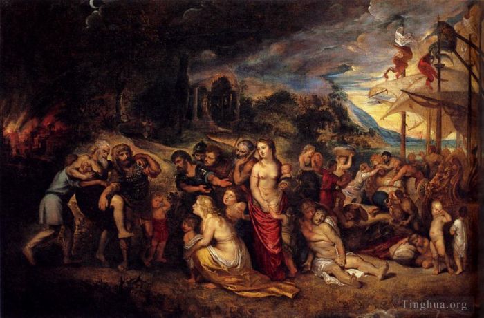 彼得·保罗·鲁本斯 的油画作品 -  《埃涅阿斯和他的家人离开特洛伊》
