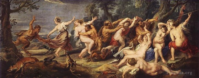 彼得·保罗·鲁本斯 的油画作品 -  《戴安娜和她的仙女们对牧神感到惊讶》