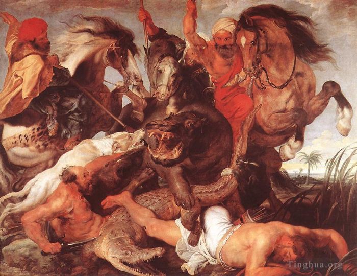 彼得·保罗·鲁本斯 的油画作品 -  《河马和鳄鱼狩猎》