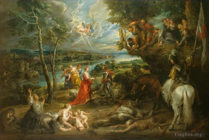 彼得·保罗·鲁本斯 的油画作品 -  《圣乔治与龙的风景》