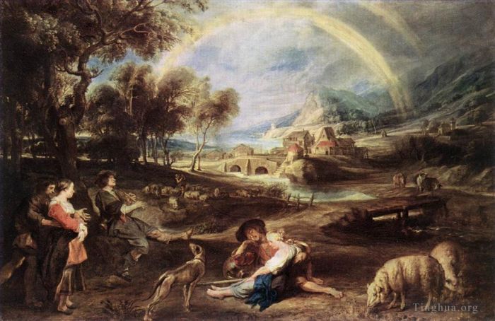 彼得·保罗·鲁本斯 的油画作品 -  《有彩虹的风景,1632》