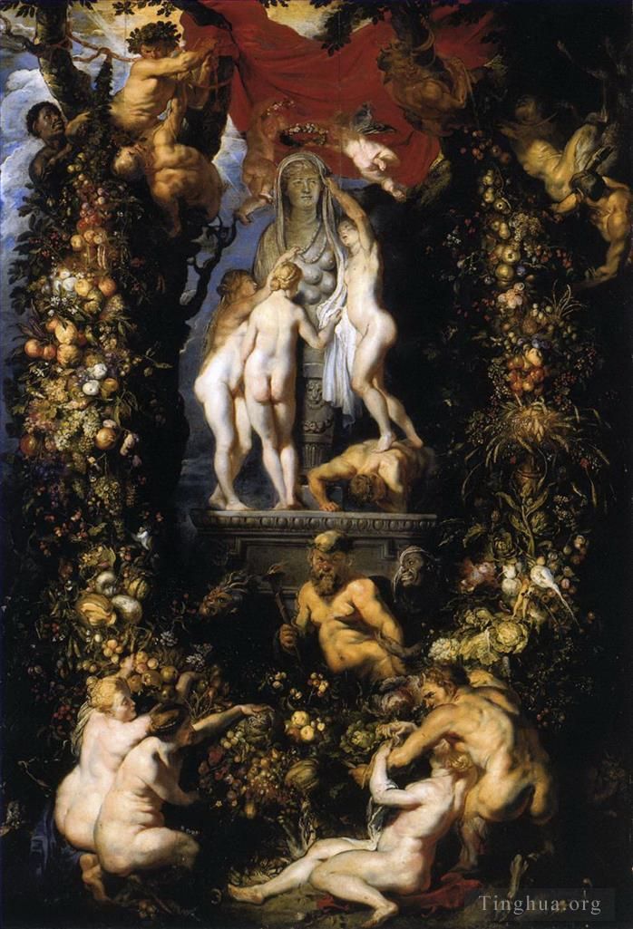彼得·保罗·鲁本斯 的油画作品 -  《大自然装饰着美惠三女神》