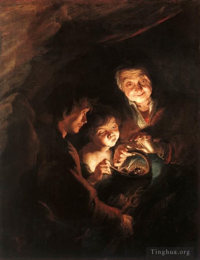 彼得·保罗·鲁本斯 的油画作品 -  《提着一篮子煤的老妇人》