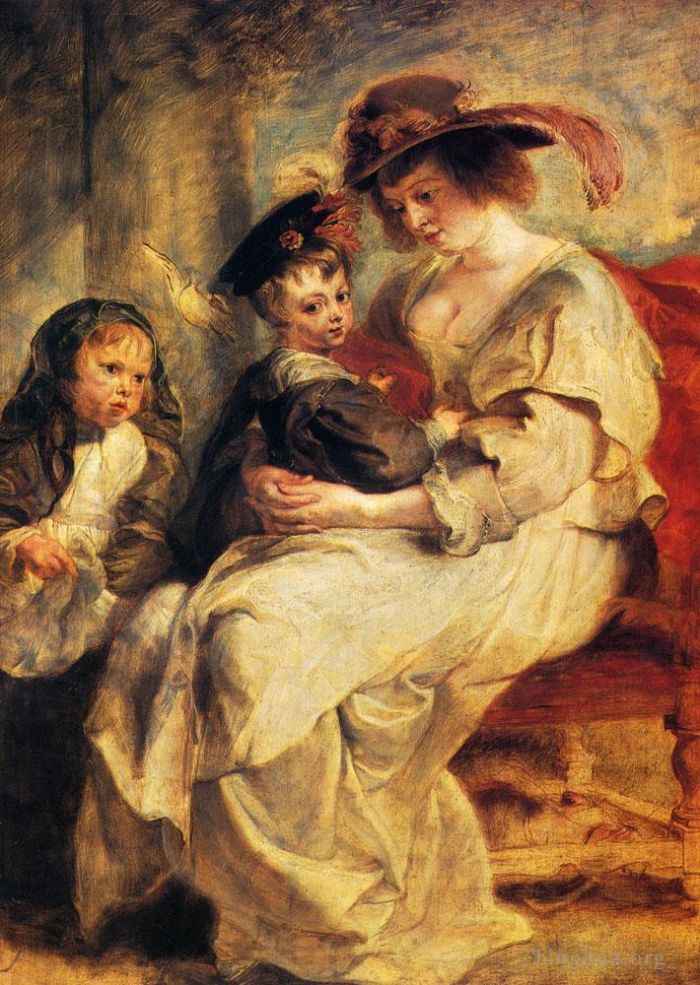 彼得·保罗·鲁本斯 的油画作品 -  《彼得·保罗·海伦·福门特和她的两个孩子克莱尔·珍妮和弗朗索瓦·鲁本斯》