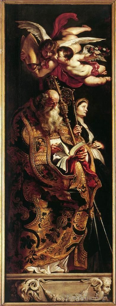 彼得·保罗·鲁本斯 的油画作品 -  《圣阿曼德和沃尔普吉斯升起十字架》