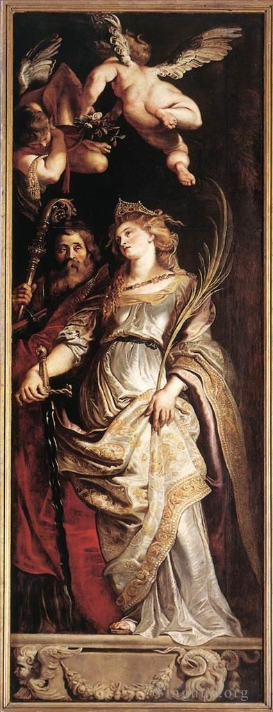 彼得·保罗·鲁本斯 的油画作品 -  《圣埃利吉乌斯和凯瑟琳升起十字架》