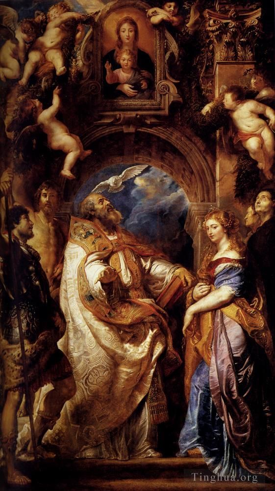 彼得·保罗·鲁本斯 的油画作品 -  《圣格列高利与圣多米蒂拉·莫鲁斯和帕皮亚努斯》