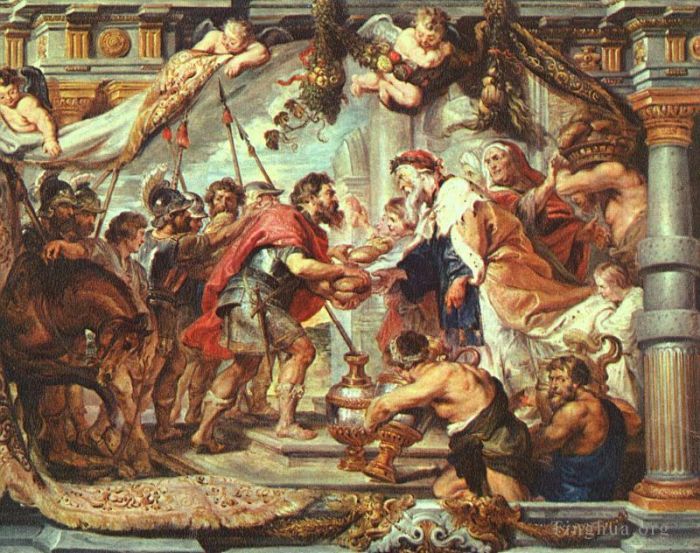 彼得·保罗·鲁本斯 的油画作品 -  《亚伯拉罕与麦基洗德的会面》