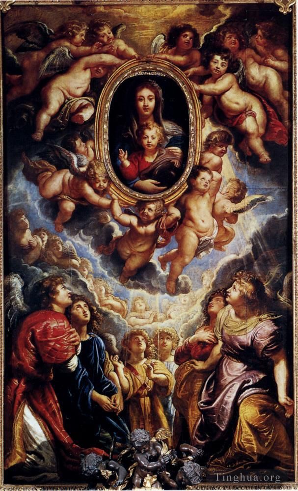 彼得·保罗·鲁本斯 的油画作品 -  《天使崇拜的处女和孩子》
