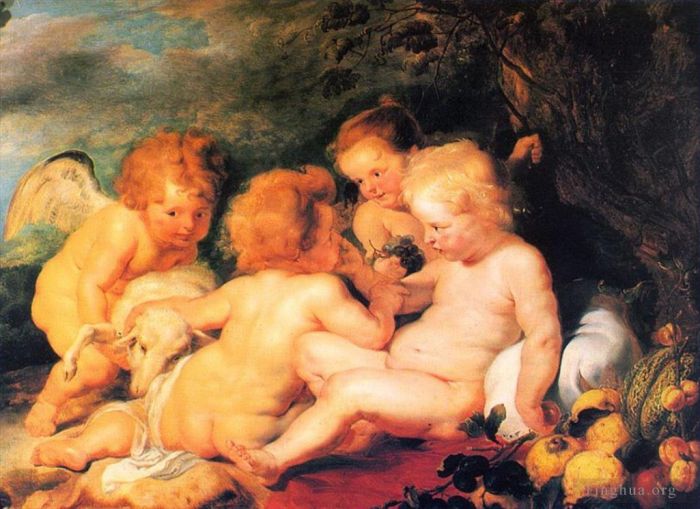 彼得·保罗·鲁本斯 的油画作品 -  《基督和圣约翰与天使》
