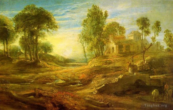 彼得·保罗·鲁本斯 的油画作品 -  《有饮水处的景观》