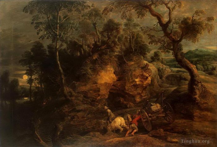 彼得·保罗·鲁本斯 的油画作品 -  《景观与石载体》