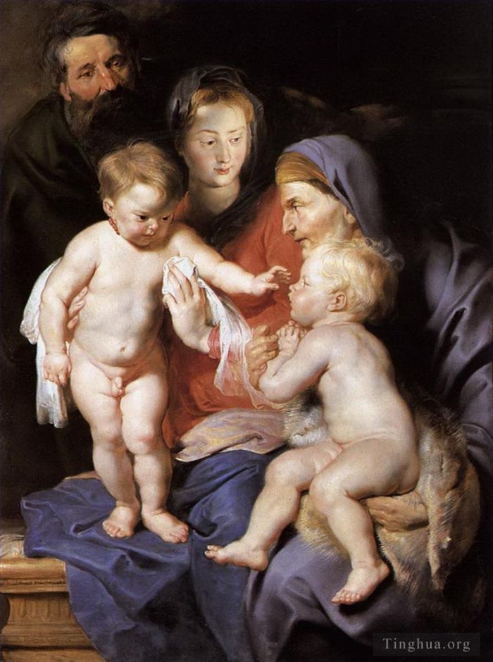 彼得·保罗·鲁本斯 的油画作品 -  《神圣家族与圣伊丽莎白和婴儿圣施洗约翰》