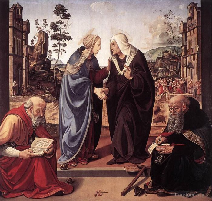 皮耶罗·迪·科西莫 的油画作品 -  《圣尼古拉斯和安东尼的来访,1489》