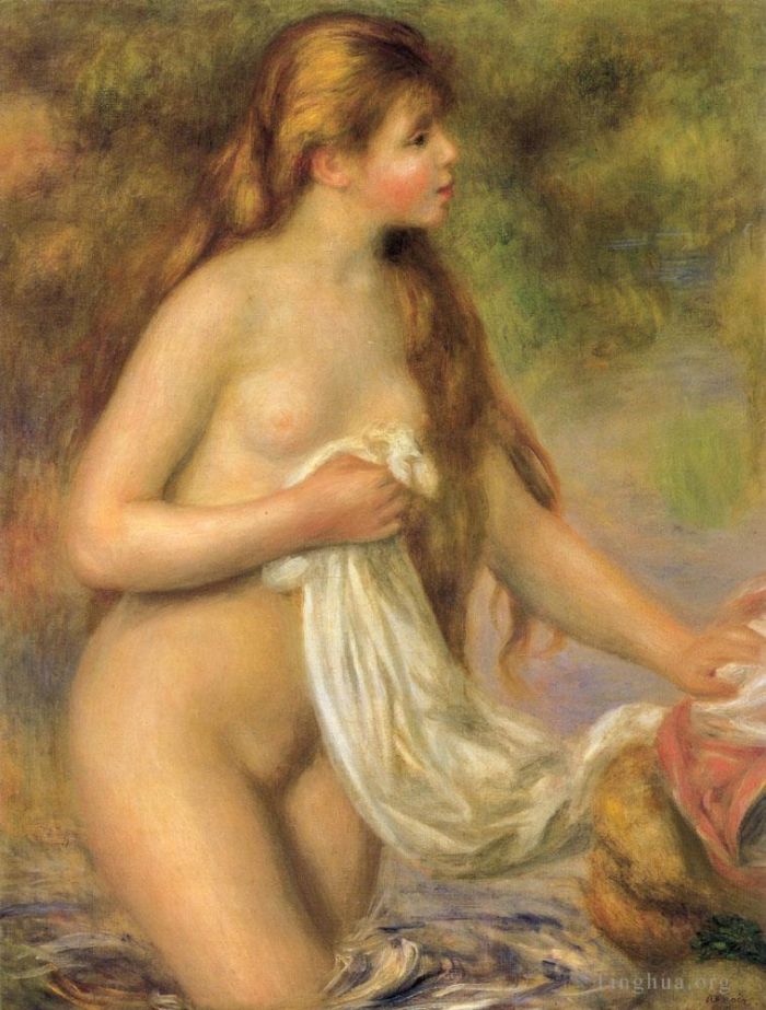 皮埃尔·奥古斯特·雷诺阿 的油画作品 -  《长发浴女》