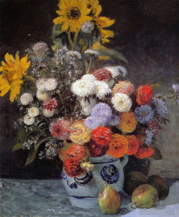 皮埃尔·奥古斯特·雷诺阿 的油画作品 -  《陶罐中的混合花》