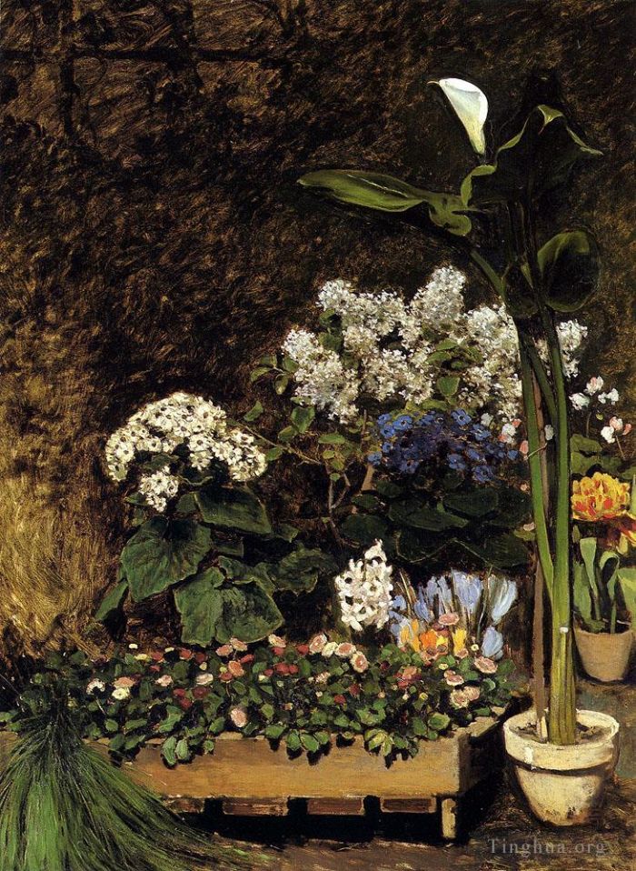 皮埃尔·奥古斯特·雷诺阿 的油画作品 -  《混合春天的花朵》