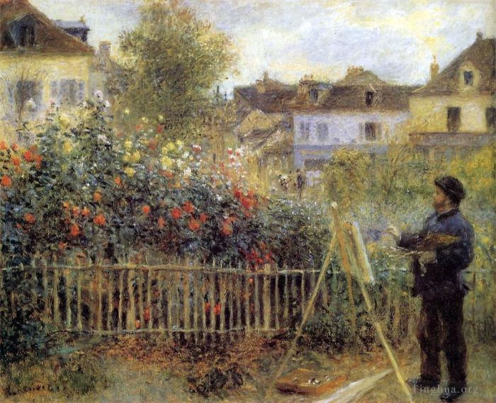 皮埃尔·奥古斯特·雷诺阿 的油画作品 -  《莫奈在他位于阿让特伊的花园里画画》