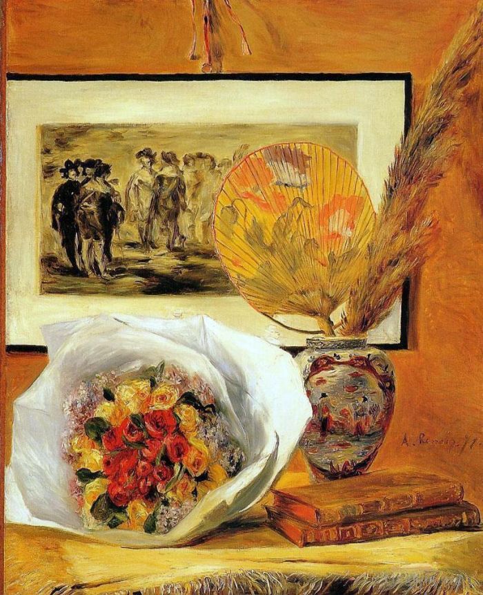 皮埃尔·奥古斯特·雷诺阿 的油画作品 -  《静物与花束》