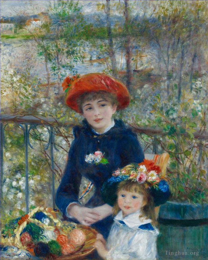 皮埃尔·奥古斯特·雷诺阿 的油画作品 -  《露台上的两姐妹,雷诺阿》