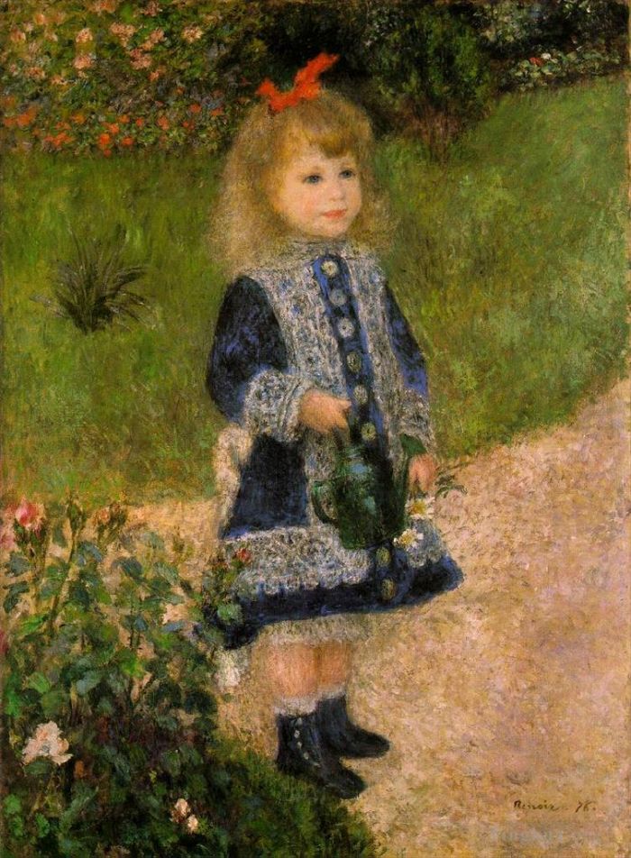皮埃尔·奥古斯特·雷诺阿 的油画作品 -  《拿着喷壶的女孩,皮埃尔·奥古斯特·雷诺阿》