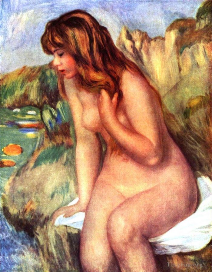皮埃尔·奥古斯特·雷诺阿 的油画作品 -  《岩石上的沐浴者》