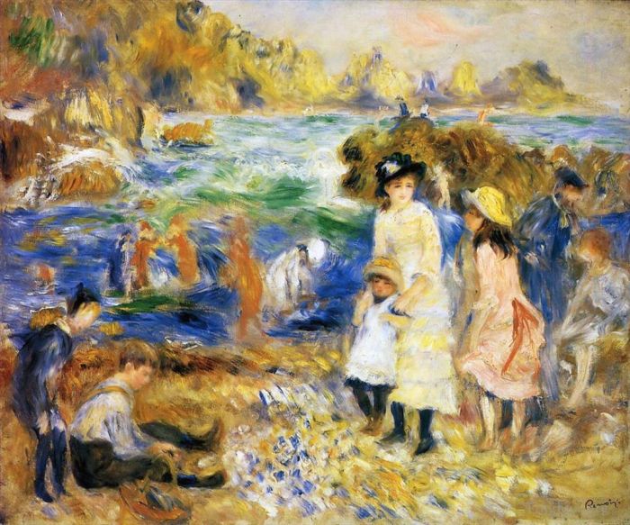 皮埃尔·奥古斯特·雷诺阿 的油画作品 -  《海滩场景根西岛》