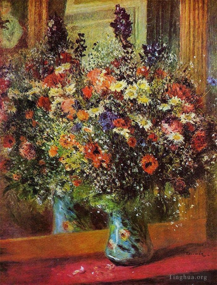 皮埃尔·奥古斯特·雷诺阿 的油画作品 -  《镜前的花束》