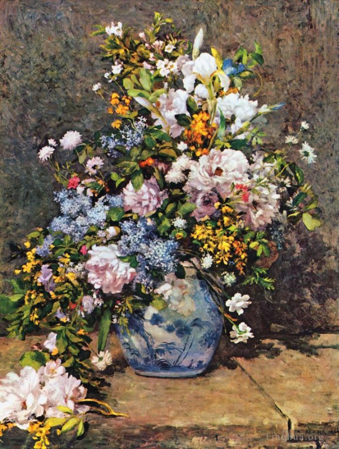 皮埃尔·奥古斯特·雷诺阿 的油画作品 -  《春天的花朵花束》