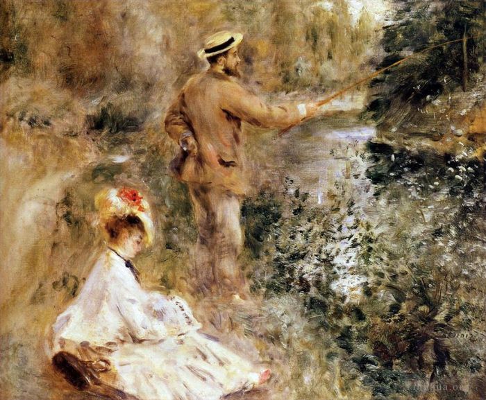 皮埃尔·奥古斯特·雷诺阿 的油画作品 -  《河边的渔夫》