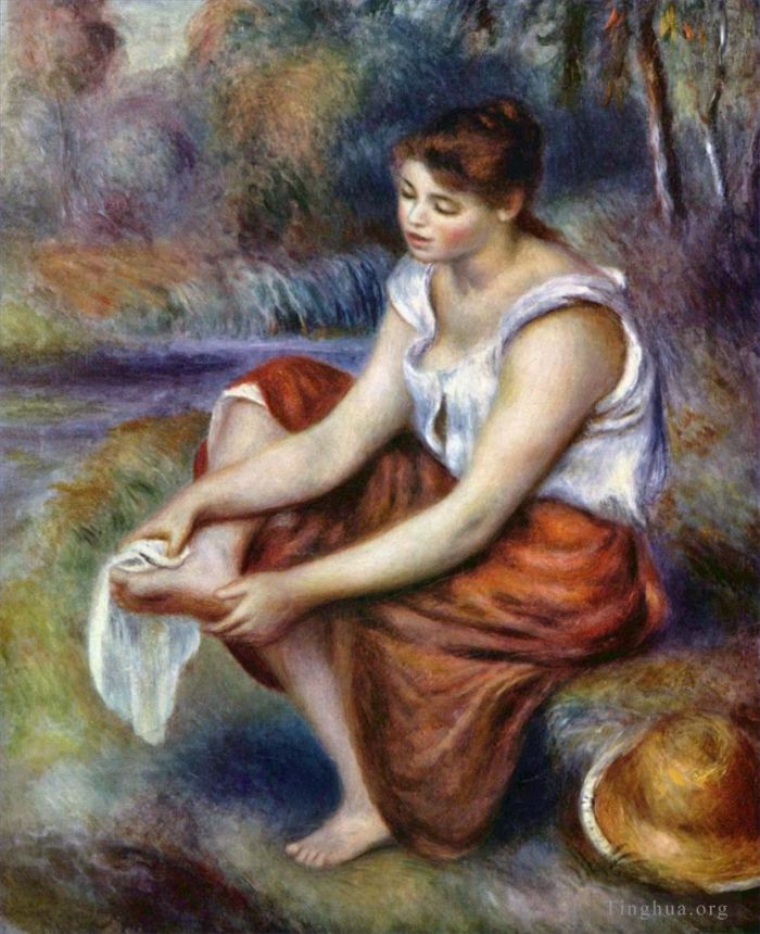 皮埃尔·奥古斯特·雷诺阿 的油画作品 -  《擦脚的女孩》