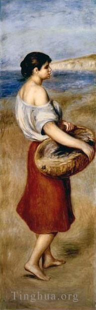 皮埃尔·奥古斯特·雷诺阿 的油画作品 -  《提着一篮子鱼的女孩》