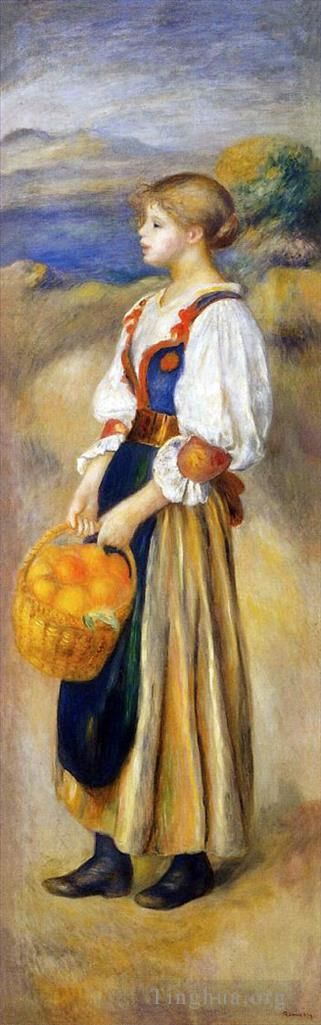 皮埃尔·奥古斯特·雷诺阿 的油画作品 -  《提着一篮子橙子的女孩》