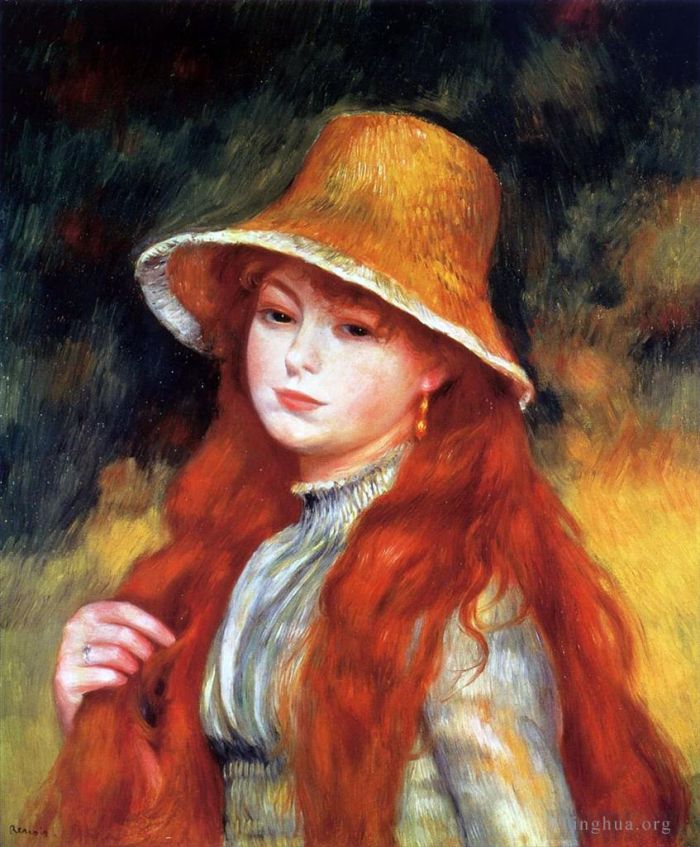 皮埃尔·奥古斯特·雷诺阿 的油画作品 -  《戴草帽的女孩》