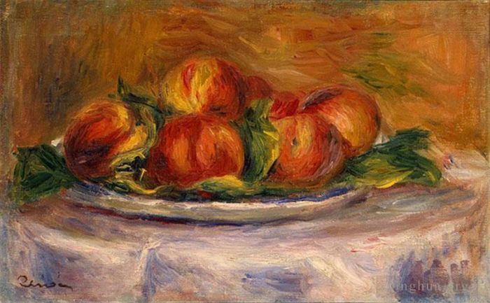 皮埃尔·奥古斯特·雷诺阿 的油画作品 -  《盘子里的桃子静物》