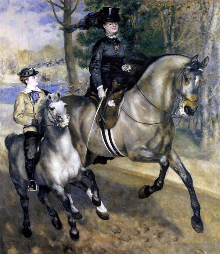 皮埃尔·奥古斯特·雷诺阿 的油画作品 -  《在布洛涅森林骑行》