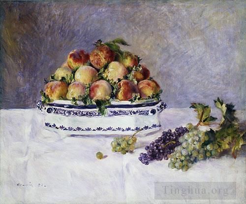 皮埃尔·奥古斯特·雷诺阿 的油画作品 -  《有桃子和葡萄的静物》