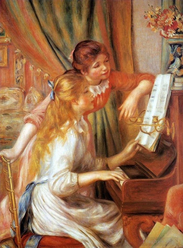 皮埃尔·奥古斯特·雷诺阿 的油画作品 -  《弹钢琴的两个女孩》