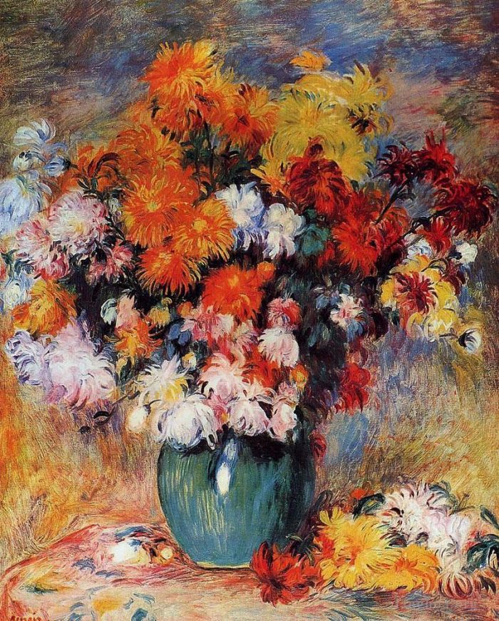 皮埃尔·奥古斯特·雷诺阿 的油画作品 -  《一瓶菊花》