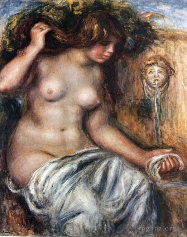 皮埃尔·奥古斯特·雷诺阿 的油画作品 -  《喷泉边的女人》