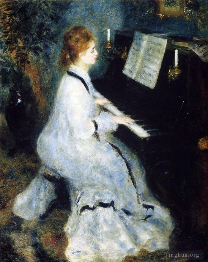 皮埃尔·奥古斯特·雷诺阿 的油画作品 -  《弹钢琴的女人》